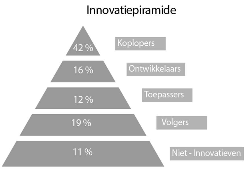 Figuur 3 geeft aan hoe de Noord-Nederlandse bedrijven, die deelnamen aan dit onderzoek, verspreid zijn over de verschillende segmenten van de innovatiepiramide. 2.