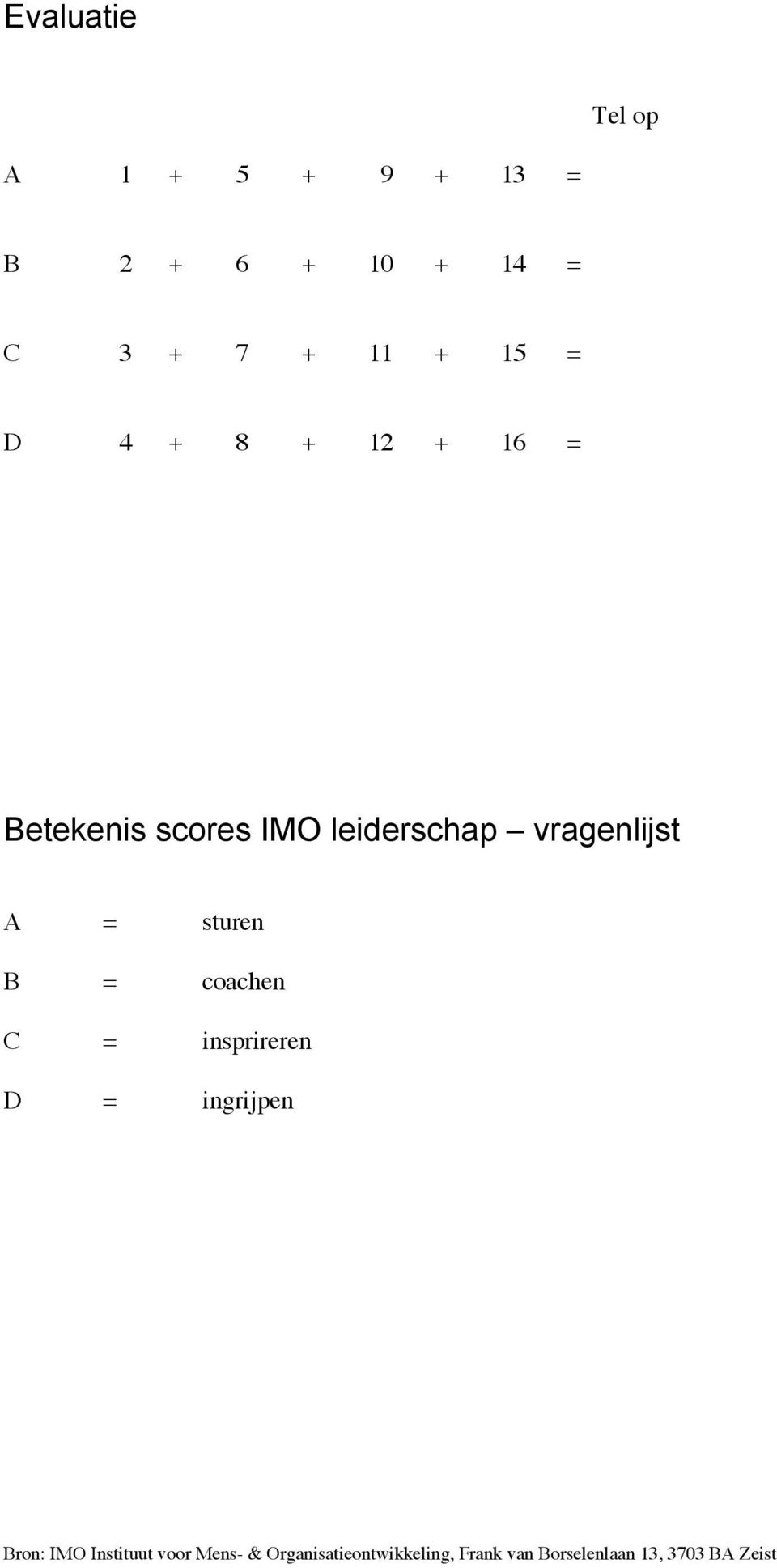 Betekenis scores IMO leiderschap vragenlijst A =