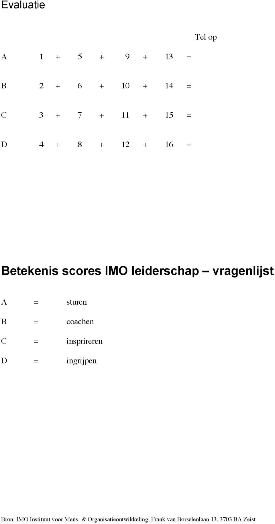Betekenis scores IMO leiderschap vragenlijst A =