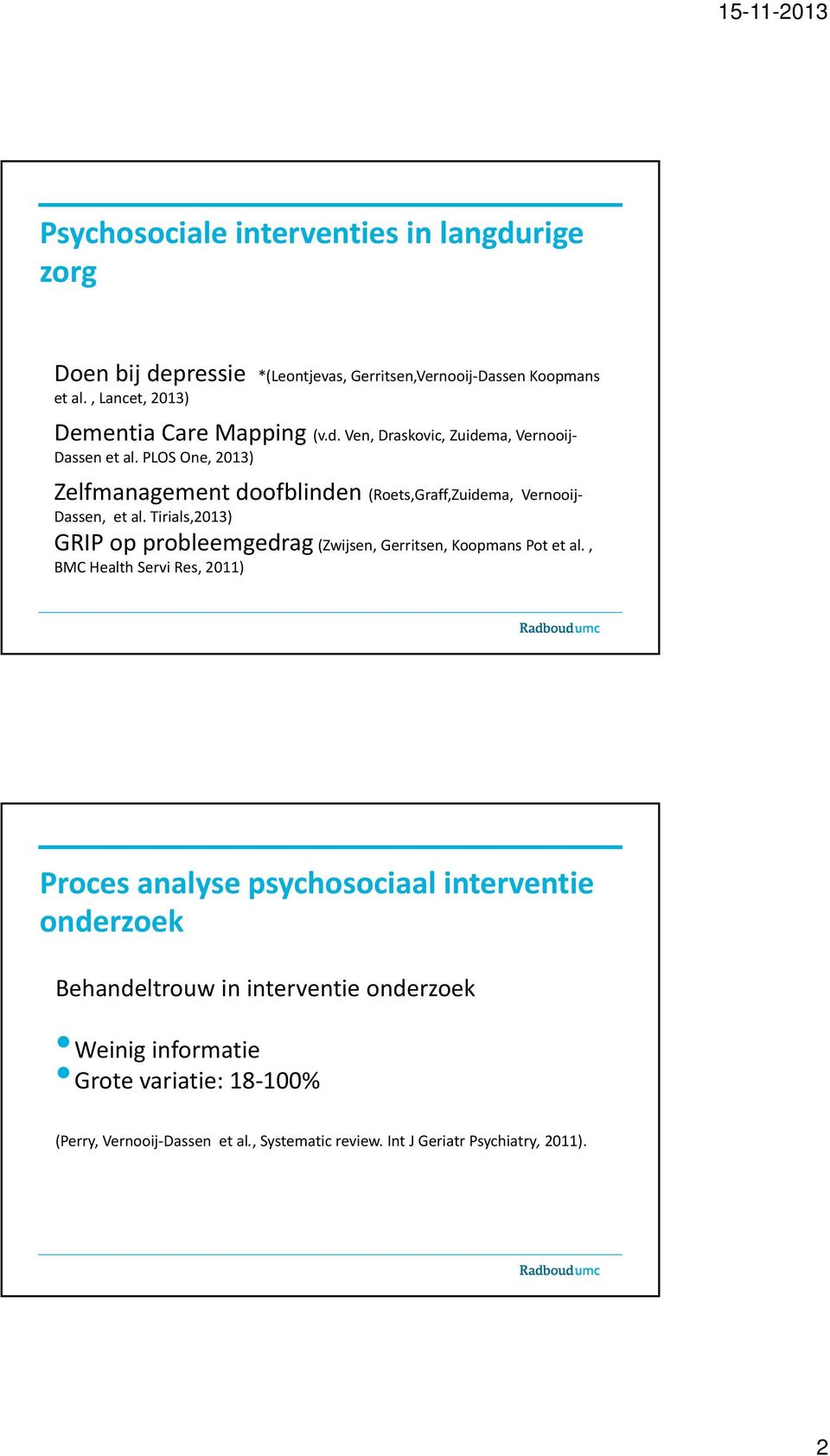 PLOS One, 2013) Zelfmanagement doofblinden (Roets,Graff,Zuidema, Vernooij Dassen, et al.
