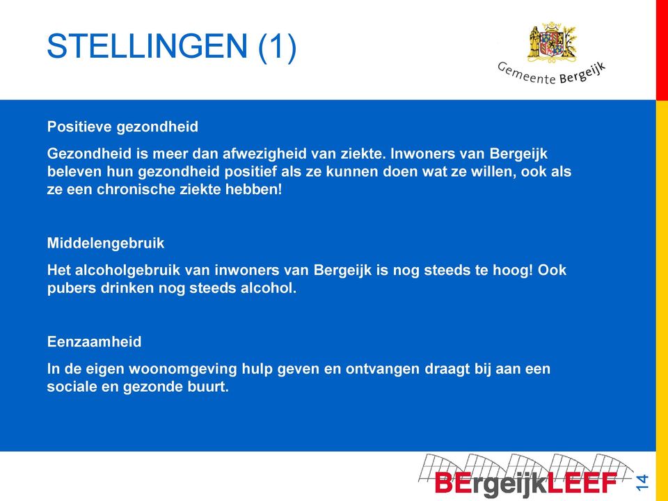 chronische ziekte hebben! Middelengebruik Het alcoholgebruik van inwoners van Bergeijk is nog steeds te hoog!